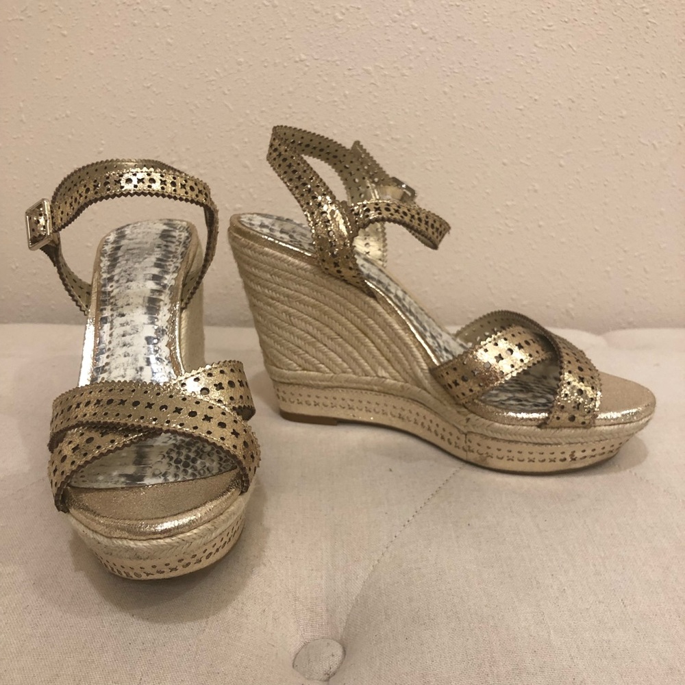 Gianni Bini  Gold Cutout Espadrille Wedge Sandal